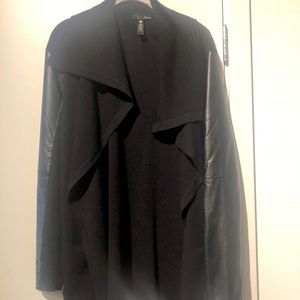 Wooo cardigan with leather arm detail